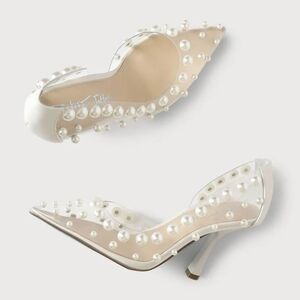 Betsey Johnson Halo Pump Clear Heels with Pearl Embellishments Sz 11 Party